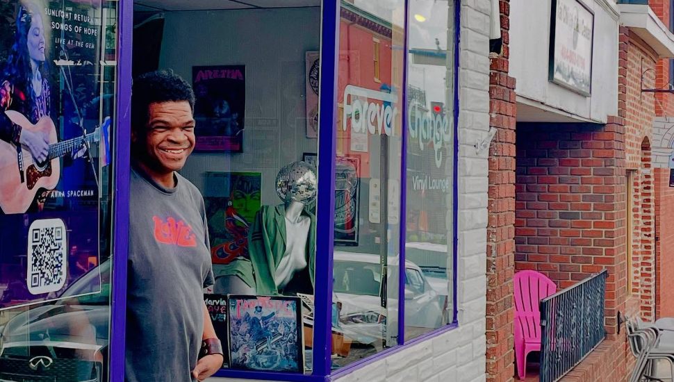 Shawn Cephas outside of Phoenixville’s Forever Changes record store.