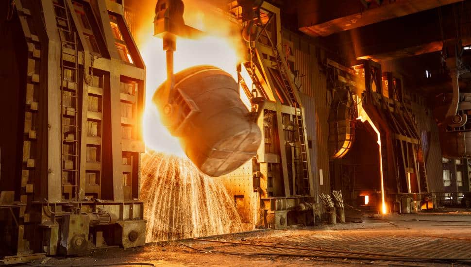Metal smelting furnace in a steel mill.