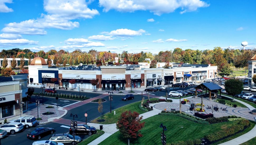 Aerial shot of the Shops at Valley Square, the new location of Gloria Sports & Spirits.