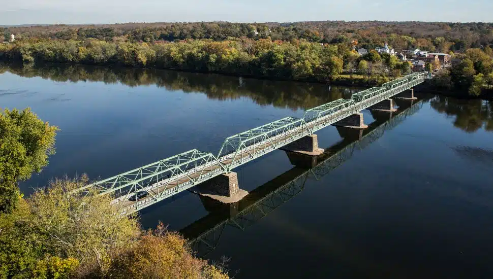 Aerial shot of the Uhlerstown-Frenchtown Bridge.