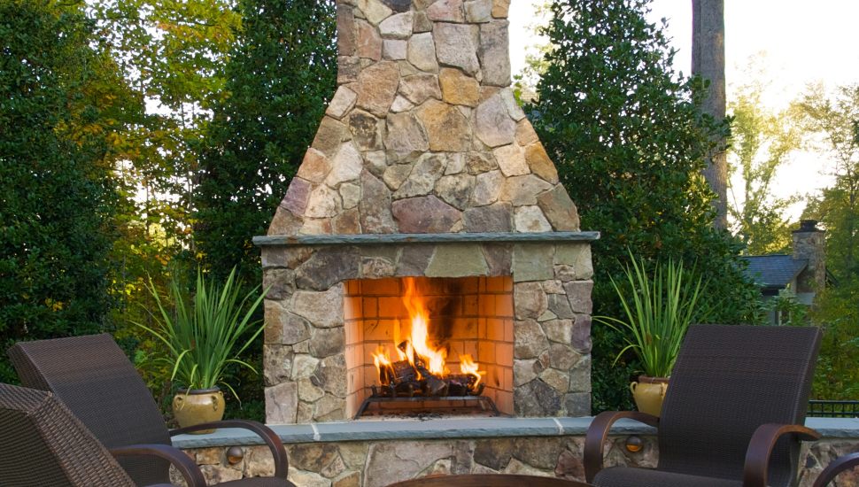 An example of one of the many outdoor fireplaces built by B. DeMichele Inc.