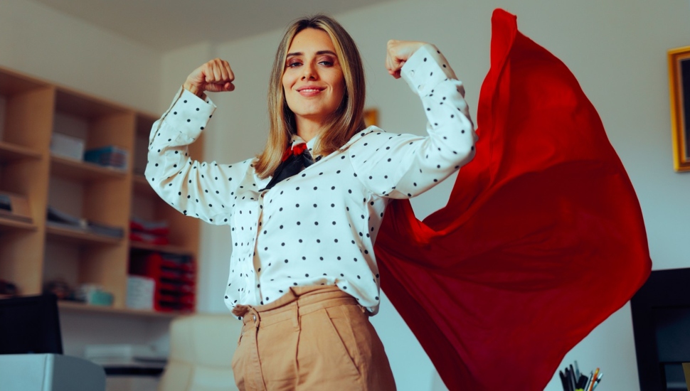 Strong Superhero Manager Feeling Powerful and Invincible.