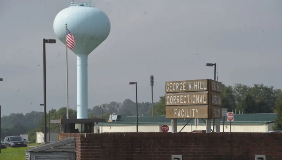 Sign for the George W. Hill Correctional Facility.