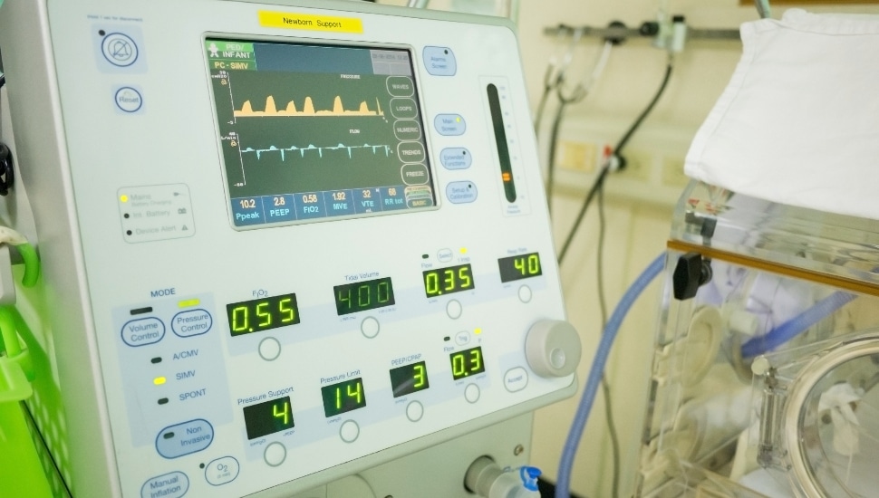 Ventilator in a hospital room.