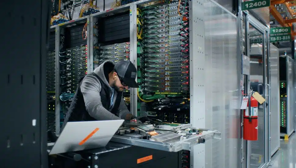Man working in Amazon data center.