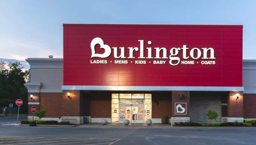 Exterior of Burlington Store at sunset.