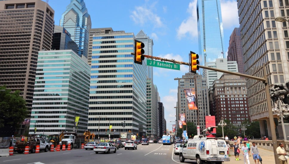 Philadelphia street with traffic.