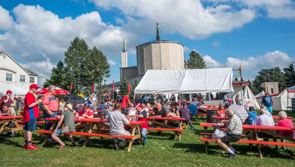 People gathered outside the National Shrine of Our Lady of Czestochowa at the Polish-American Festival.