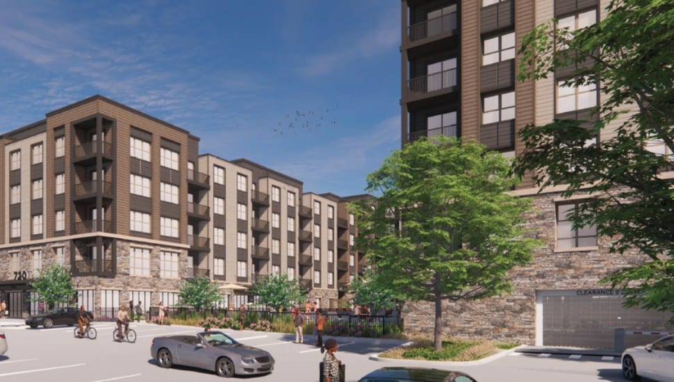 A rendering of the proposed Greystar apartments in King of Prussia.