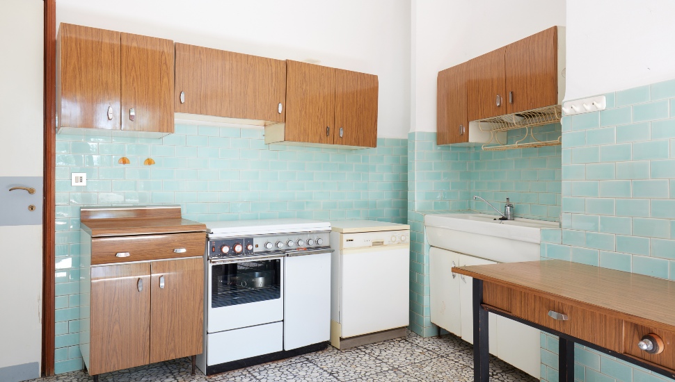 Inside an old kitchen.