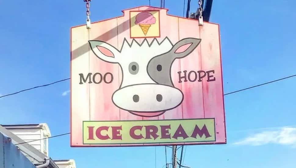 Moo Hope Ice Cream shop sign.