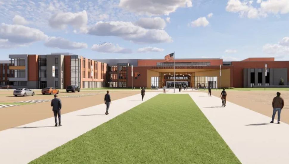 A rendering of the proposed new high school in Pennsbury School District.