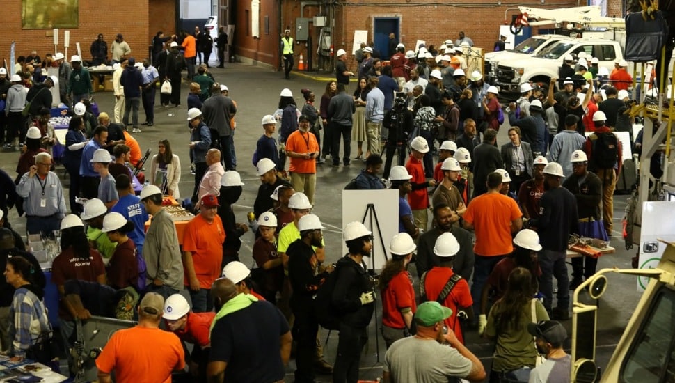 Aerial view of job fair.