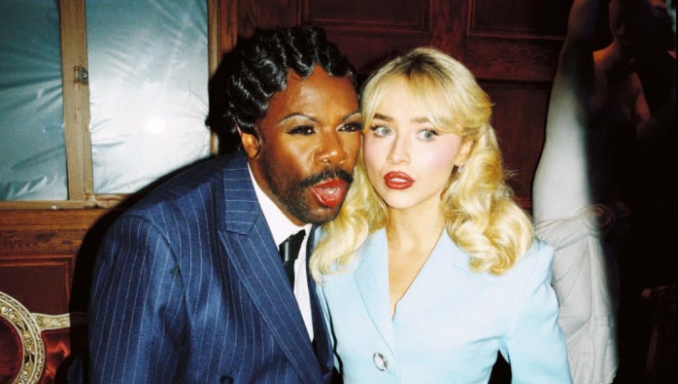 Sabrina Carpenter and Colman Domingo in the "Tears" video.