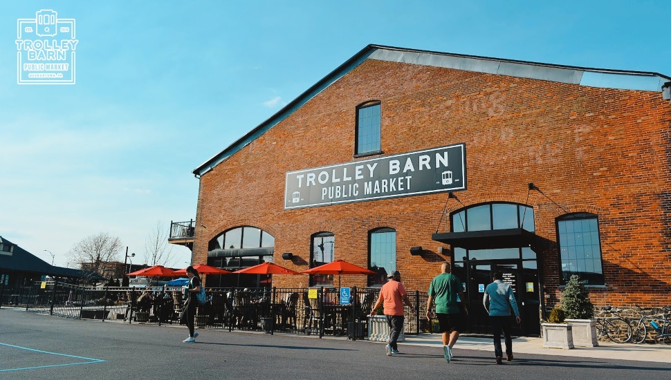 Exterior of Trolley Barn Public Market.