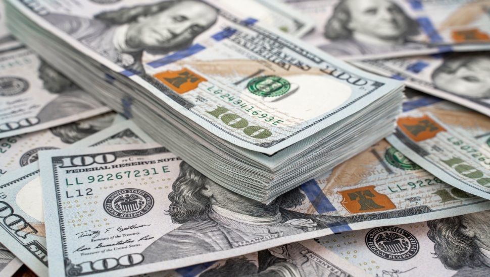 Piles of money.