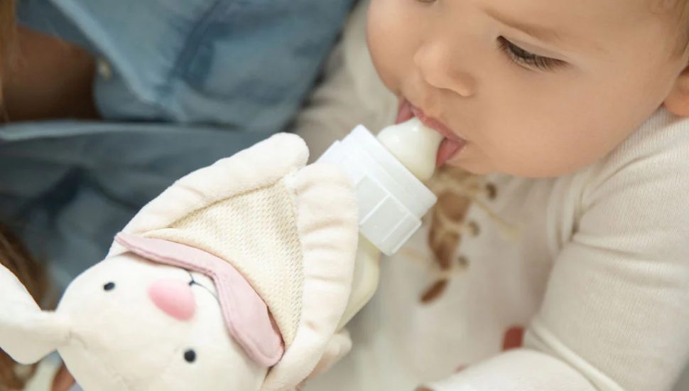 A Bottle-Lovey baby bottle attachment from Bottimals.