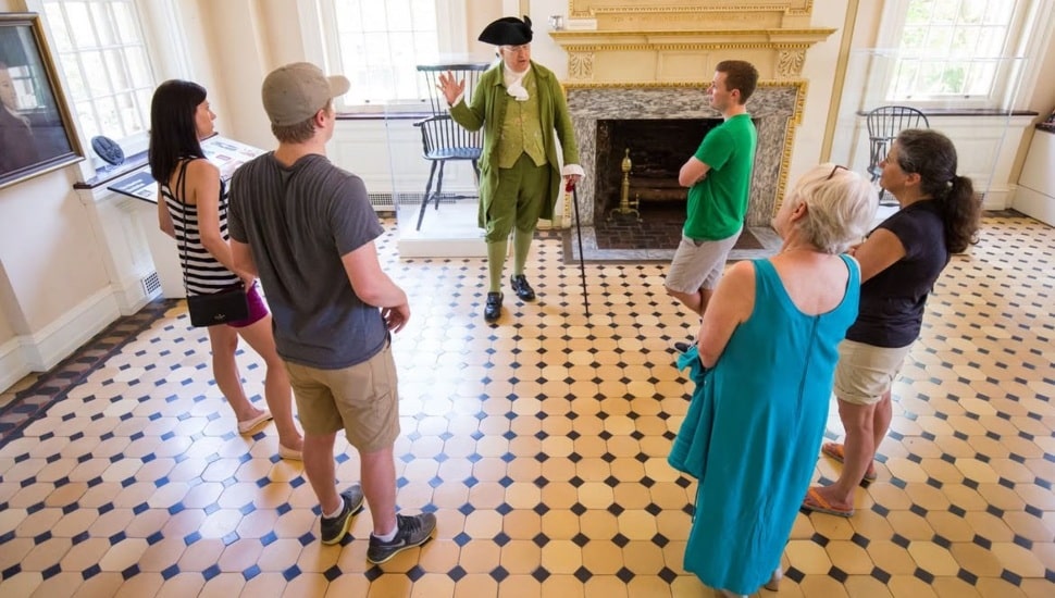 Individuals gathered at Carpenters Hall.