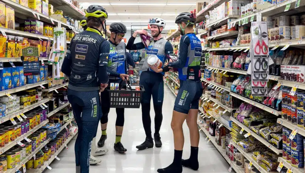 Cyclists at shopping during Doylestown's Cranksgiving event
