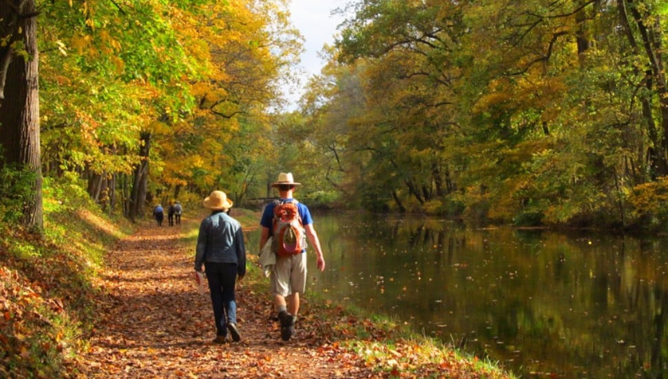 People walking on the Delaware Canal Towpath Trail.