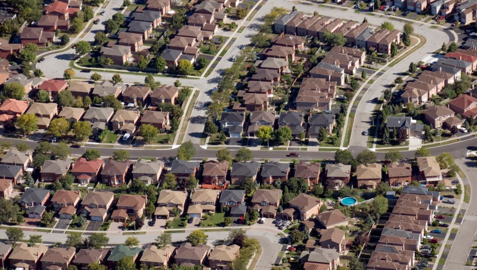 Aerial view of a neighborhood.