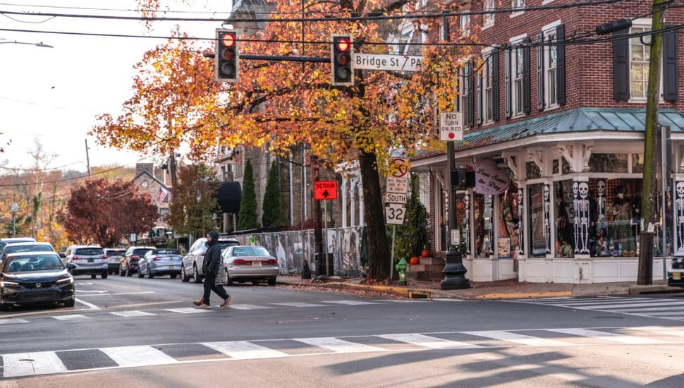 Bridge Street in New Hope during the fall.