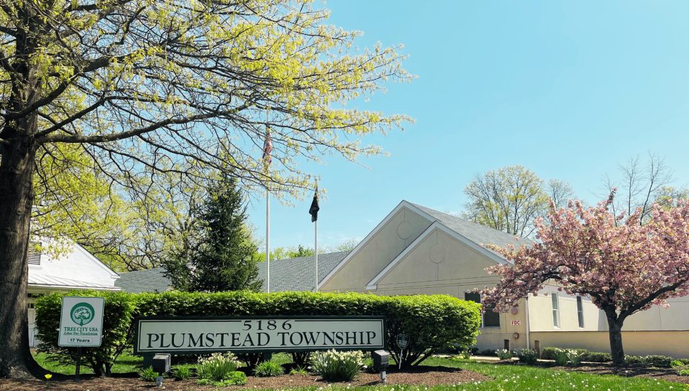 Plumstead Township sign and municipal building.