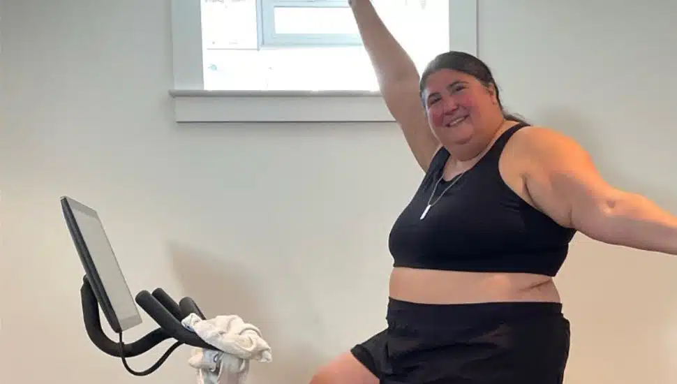 Rachel Millner on her Peloton.