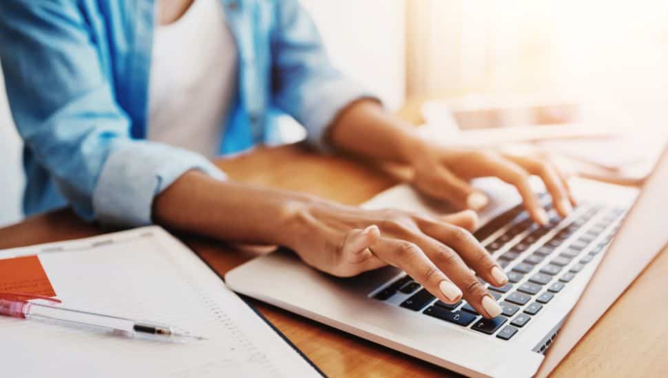Person working remote online.