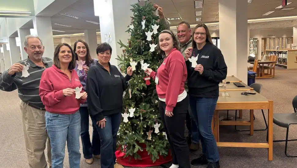 Paul Salvatore and helpers from the Northampton Township library with an Angel Tree.