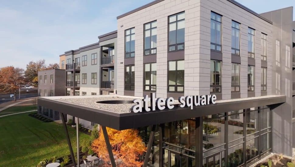 Atlee Square apartments and sign.