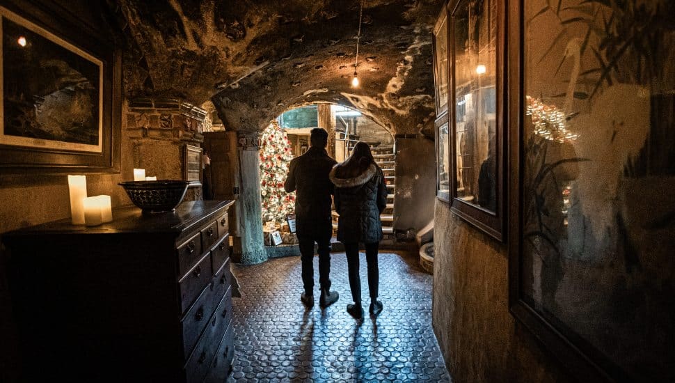 Couple in Fonthill Castle at Christmas.