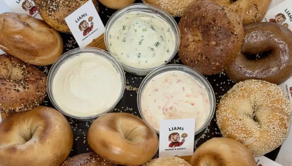 Bagels and cream cheese from Liam’s Market and Bagels.