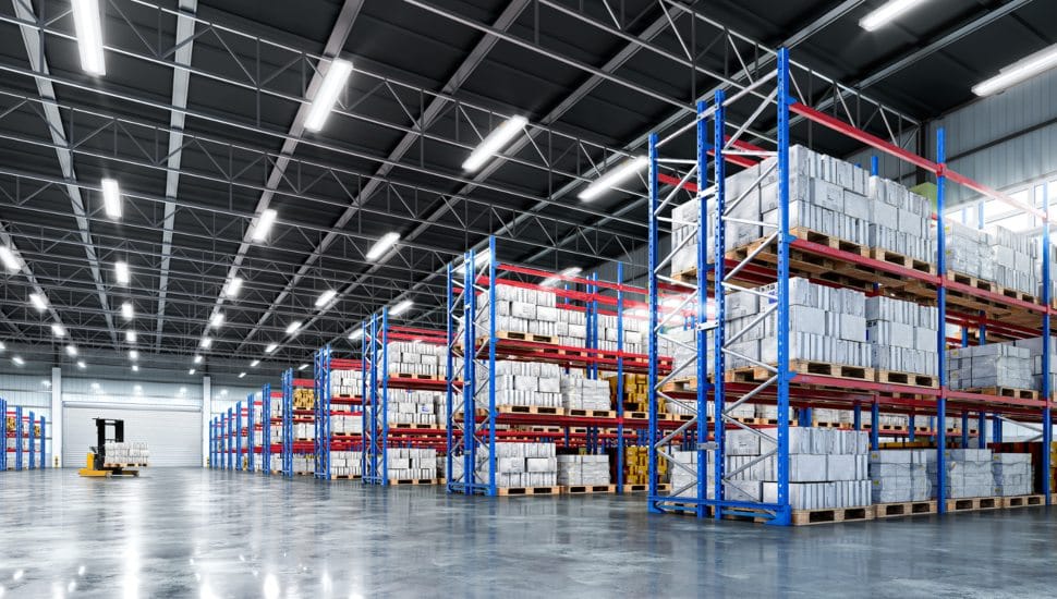 Interior of a warehouse.