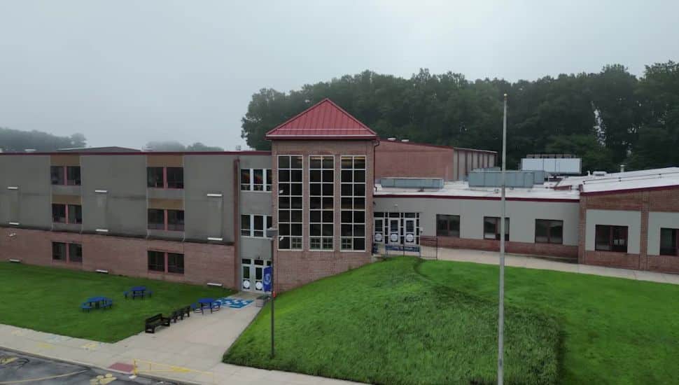 Lionville Elementary School on foggy day.