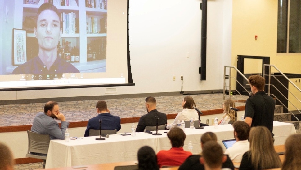 Panel discussion with speaker on Zoom.