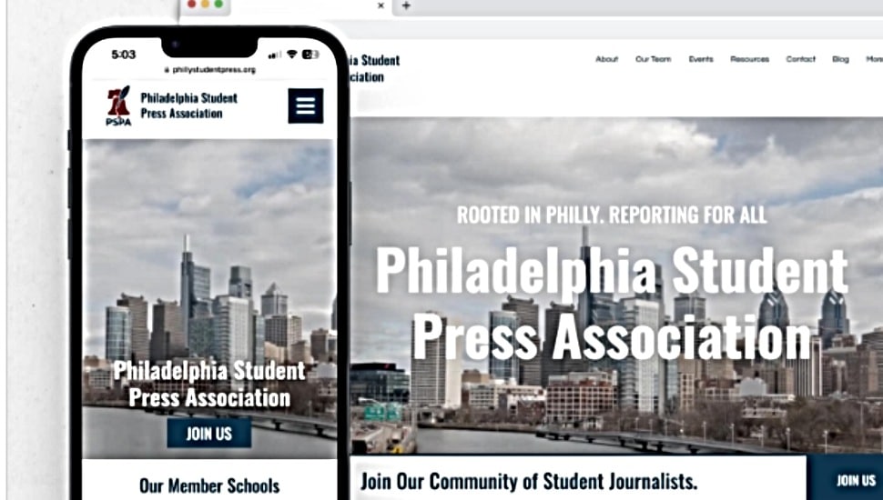 A screenshot of the home page of the Philadelphia Student Press Association.