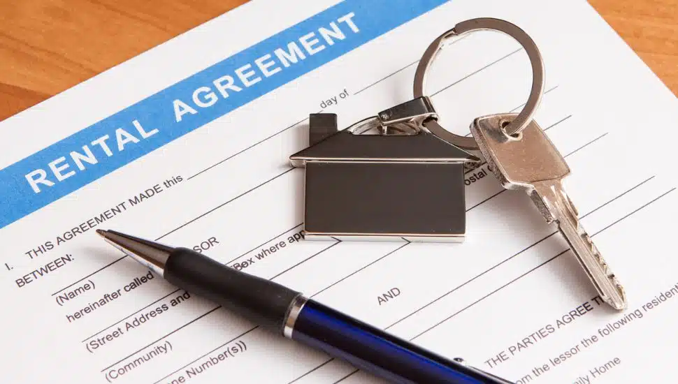 Close up of lease agreement empty document with pen.