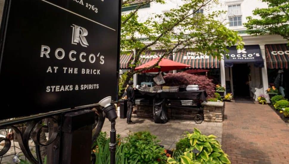 Rocco’s at The Brick sign and front entrance.