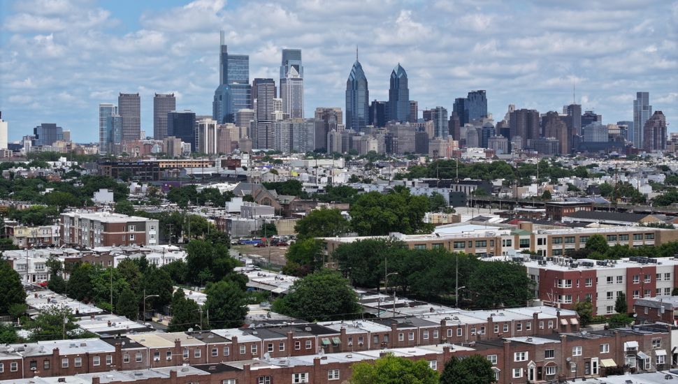 Homes with Philly skyline in the background.