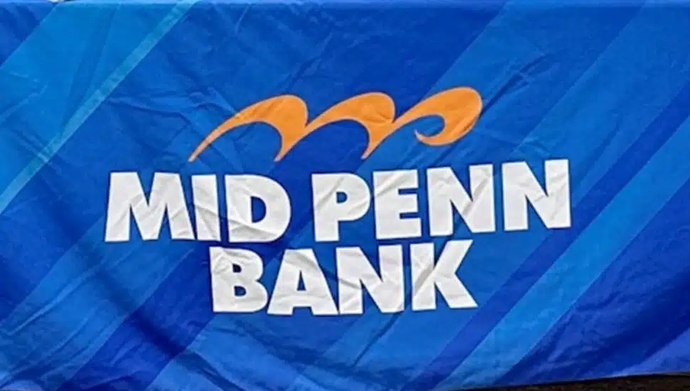 Bank signage on promotional table.