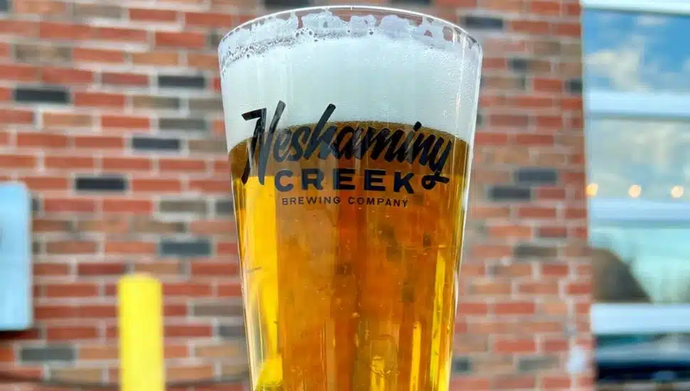 Beer in a Neshaminy Creek Brewing Co. glass.