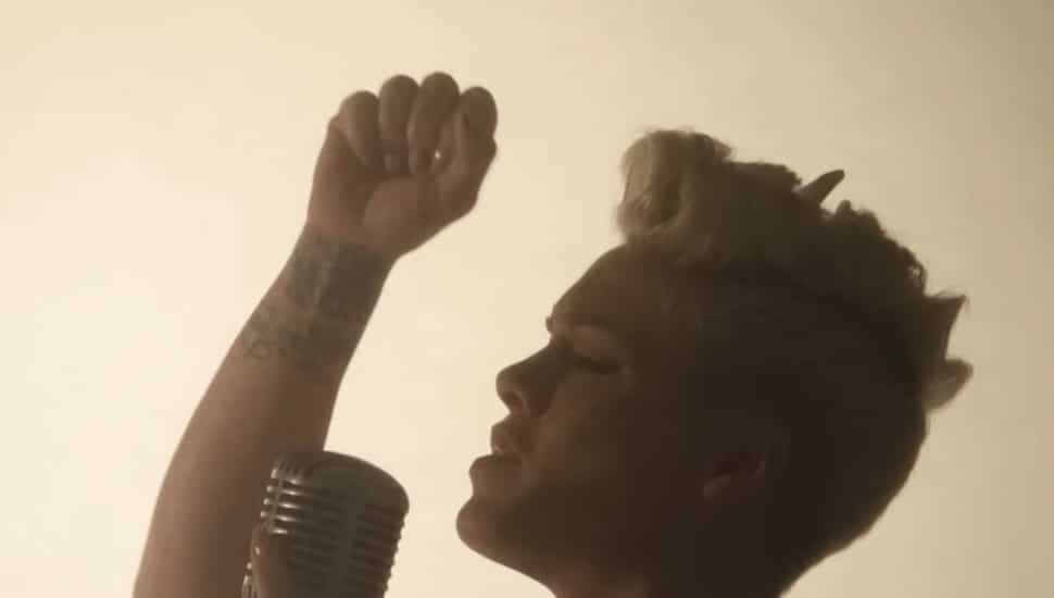 Pink singing.