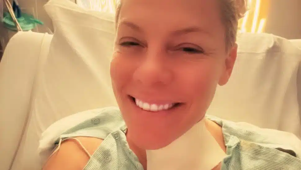 Pink in her hospital bed.