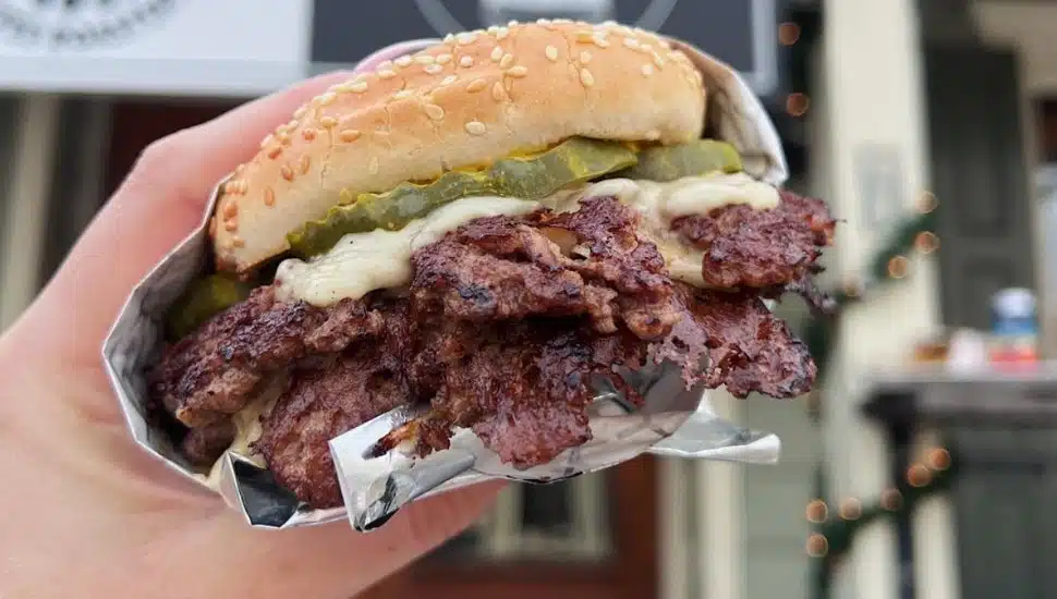 A smash burger from Pretty Birds in Yardley.