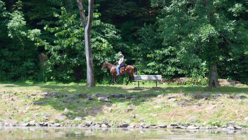 Man riding horse at Tyler State Park.