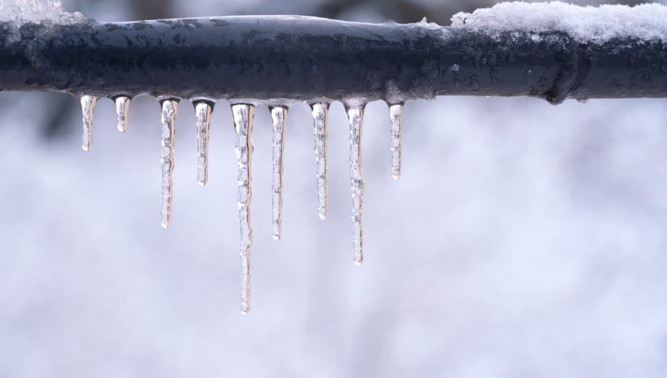 close up of a frozen water pipe.