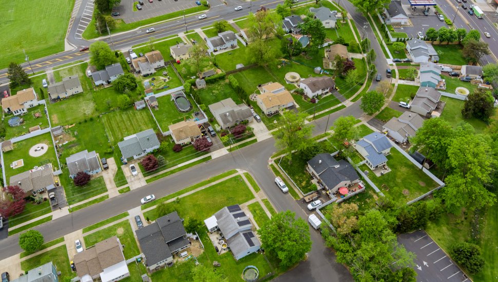 Aerial view of Bensalem homes.