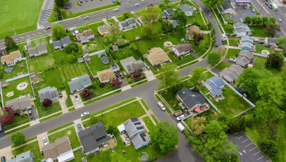 Aerial view of Bensalem homes.