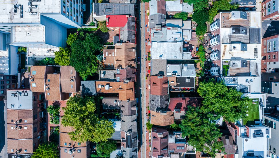 Ariel view of homes in Philadelphia.
